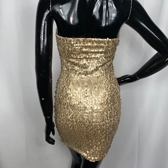 Symphony Gold Sequin Mini Strapless Dress - Picture 3 of 8
